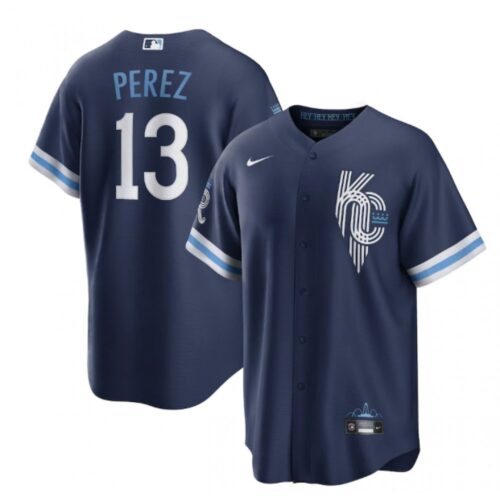 686311348046f_1 Men's Kansas City Royals #13 Salvador Perez 2022 Navy City Connect Cool Base Stitched Jersey