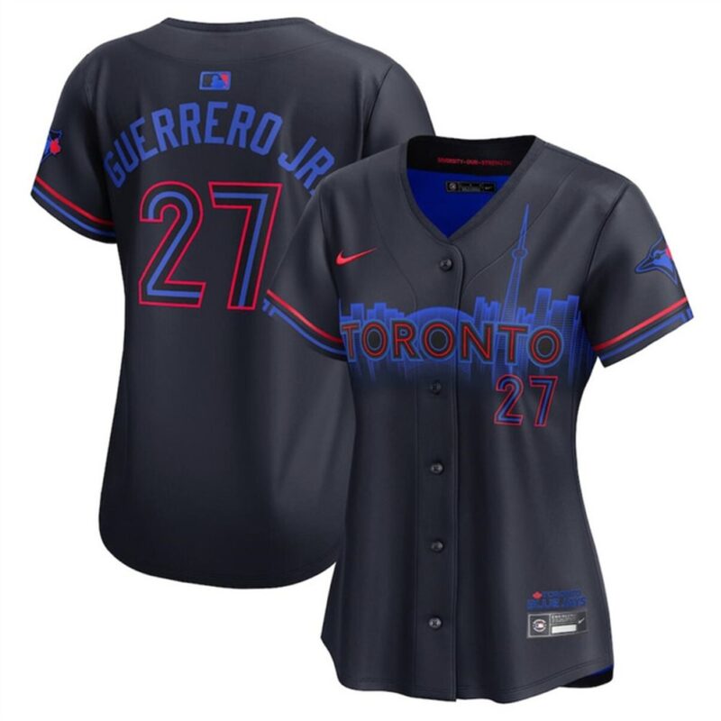 686311f1b91c5_1 Women's Toronto Blue Jays #27 Vladimir Guerrero Jr. Black 2024 City Connect Limited Stitched Baseball Jersey(Run Small)