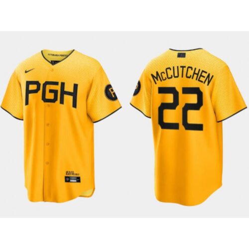 68631249679c4_1 Men's Pittsburgh Pirates #22 Andrew McCutchen Gold 2023 City Connect Stitched Jersey