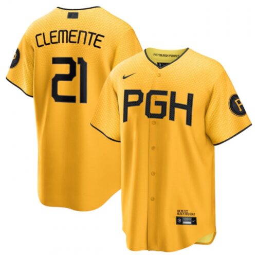 6863126d1261e_1 Men's Pittsburgh Pirates #21 Roberto Clemente Gold 2023 City Connect Stitched Jersey