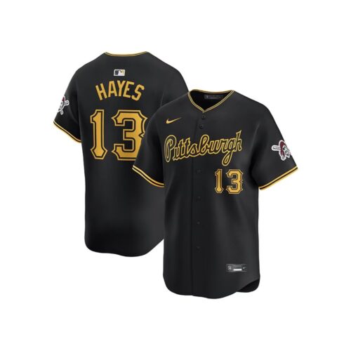 686312b9a65d3_1 Men's Pittsburgh Pirates #13 Ke'Bryan Hayes Black Home Limited Stitched Baseball Jersey