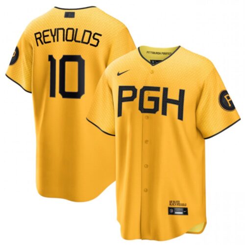 686312ccd5e6f_1 Men's Pittsburgh Pirates #10 Bryan Reynolds Gold 2023 City Connect Stitched Jersey