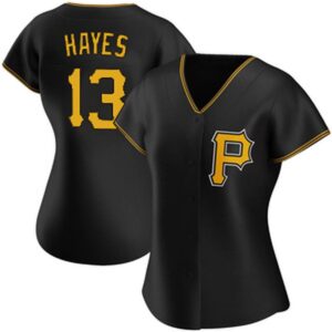 686312f6ec4aa_1 Women's Pittsburgh Pirates #13 Ke'Bryan Hayes Black Home Limited Stitched Baseball Jersey