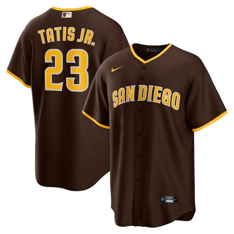 68631428f0e8e_1 Men's San Diego Padres #23 Fernando Tatis Jr. Nike Brown Alternate Replica Player Jersey