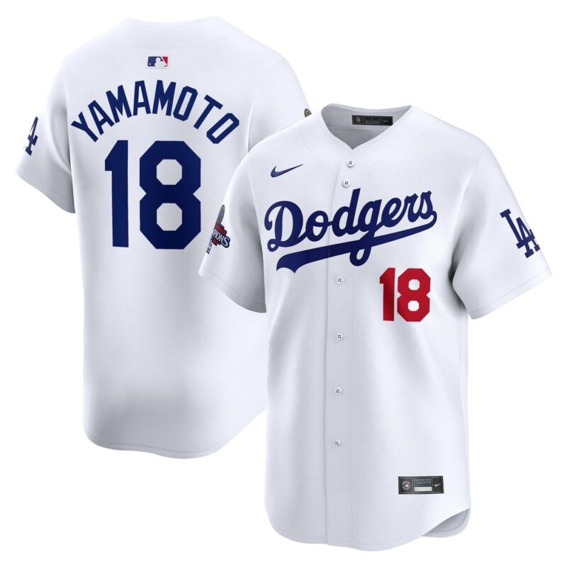 6863142e896a0_1 Men's Los Angeles Dodgers #18 Yoshinobu Yamamoto White 2024 World Series Champions Home Limited Player Jersey