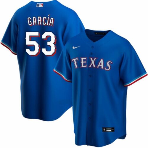 686314322cb00_1 Men's Texas Rangers #53 Adolis Garcia Blue Cool Base Stitched Baseball Jersey