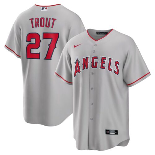 6863145c09dd5_1 Men's Los Angeles Angels #27 Mike Trout Nike Silver Road Replica Player Name Jersey