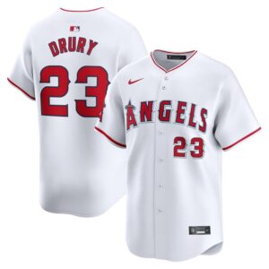 6863147bee0c2_1 Men's Los Angeles Angels #23 Brandon Drury Nike White Home Limited Player Jersey