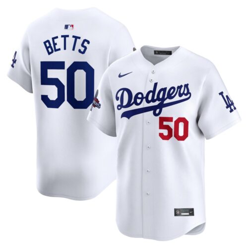 686314819572b_1 Men's Los Angeles Dodgers #50 Mookie Betts White 2024 World Series Champions Home Limited Player Jersey