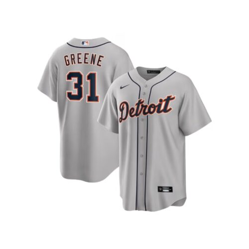 6863149e150c0_1 Men's Detroit Tigers #31 Riley Greene Nike Gray Home Replica Jersey