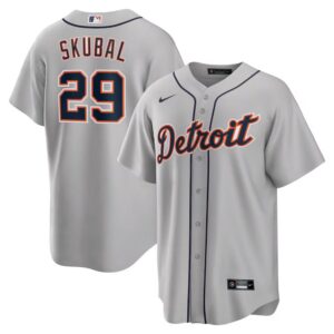 686314b90cb27_1 Men's Detroit Tigers #29 Tarik Skubal Nike Gray Road Replica Jersey