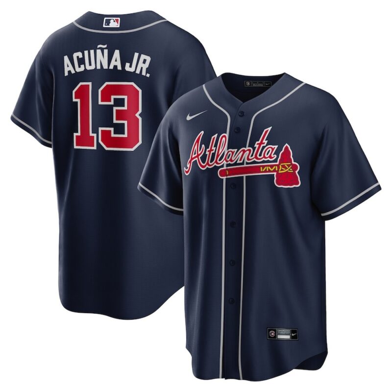 68631512a95ad_1 Men's Atlanta Braves #13 Ronald Acuna Jr. Navy Alternate Replica PlayerJersey