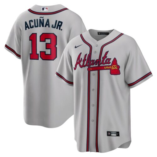 68631524f330d_1 Men's Atlanta Braves #13 Ronald Acuna Jr. Gray Road Replica PlayerJersey