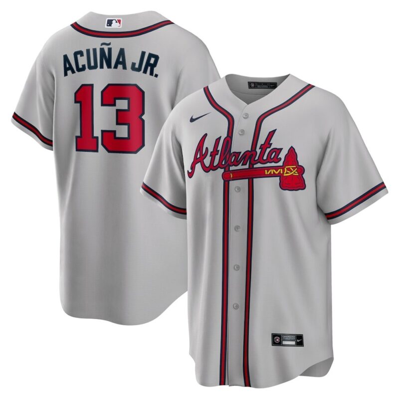 68631524f330d_1 Men's Atlanta Braves #13 Ronald Acuna Jr. Gray Road Replica PlayerJersey