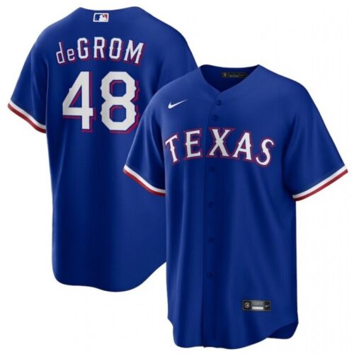 6863152b729cf_1 Men's Texas Rangers #48 Jacob deGrom Royal Cool Base Stitched Baseball Jersey