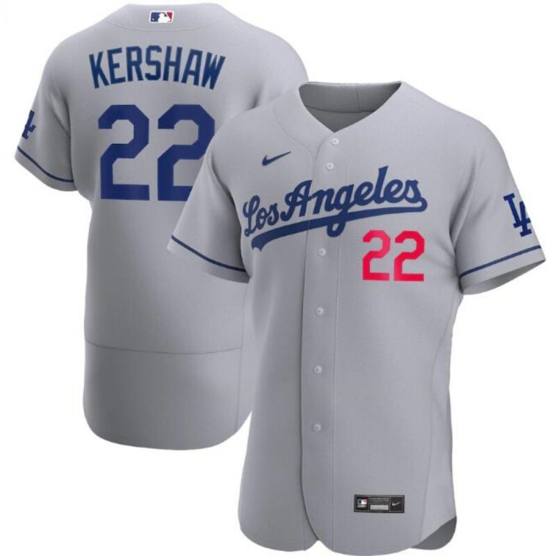 68631535507c6_1 Men's Los Angeles Dodgers #22 Clayton Kershaw Grey Flex Base Stitched Jersey