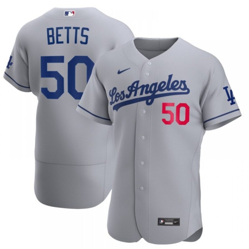 686315b7bb47c_1 Men's Los Angeles Dodgers #50 Mookie Betts Grey Flex Base Stitched MLB Jersey