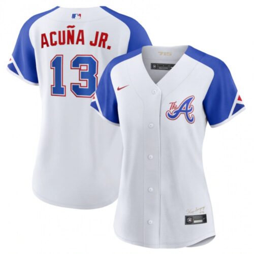 686315bd9a170_1 Women's Atlanta Braves #13 Ronald Acuna Jr. White 2023 City Connect Stitched Baseball Jersey(Run Small)