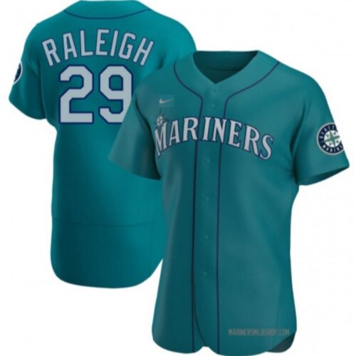 686315e6ae4b3_1 Men's Seattle Mariners #29 Cal Raleigh Aqua Flex Base Stitched Jersey