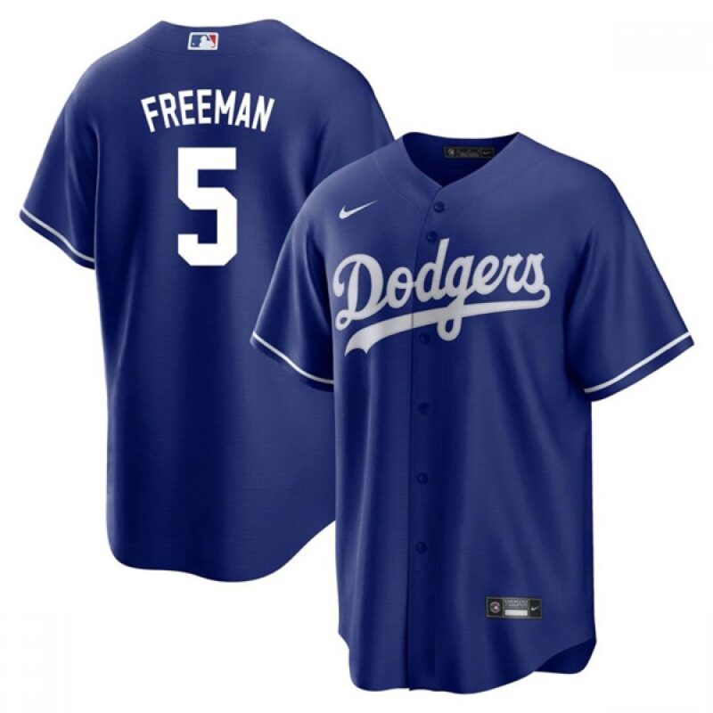 686315fce875a_1 Men's Los Angeles Dodgers #5 Freddie Freeman Royal Cool Base Stitched Baseball Jersey