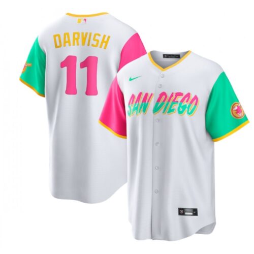 686316186645a_1 Men's San Diego Padres #11 Yu Darvish 2022 White City Connect Cool Base Stitched Jersey
