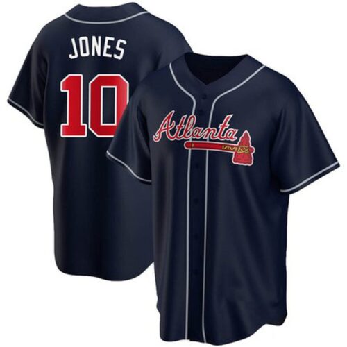 6863162c91367_1 Men's Atlanta Braves #10 Chipper Jones Navy Home Replica Jersey