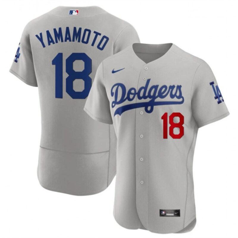6863163c2ba3a_1 Men's Los Angeles Dodgers #18 Yoshinobu Yamamoto Gray 2023 Flex Base Stitched Baseball Jersey