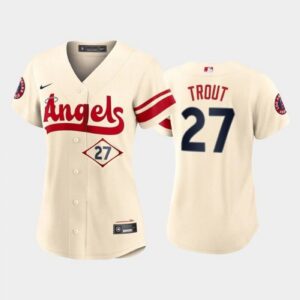 6863164457535_1 Women's Los Angeles Angels #27 Mike Trout 2022 Cream City Connect Stitched Baseball Jersey(Run Small)
