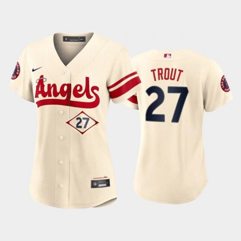 6863164457535_1 Women's Los Angeles Angels #27 Mike Trout 2022 Cream City Connect Stitched Baseball Jersey(Run Small)