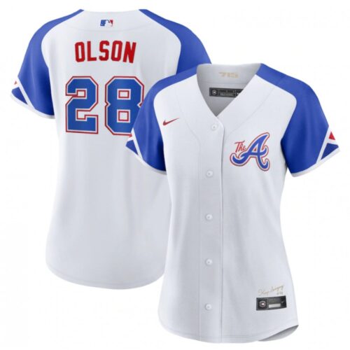 68631699f17dd_1 Women's Atlanta Braves #28 Matt Olson White 2023 City Connect Stitched Baseball Jersey(Run Small)