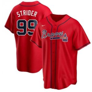 686316aed839a_1 Men's Atlanta Braves #99 Spencer Strider Red Cool Base Stitched Baseball Jersey