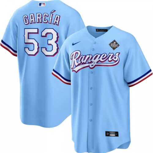686316b1e7c3c_1 Men's Texas Rangers #53 Adolis Garcia Blue 2023 World Series Cool Base Stitched Baseball Jersey