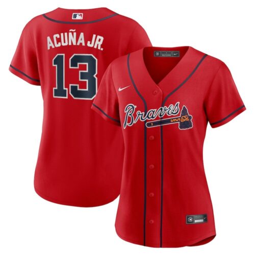 686316f03d410_1 Women's Atlanta Braves #13 Ronald Acuna Jr Red Cool Base Stitched MLB Jersey