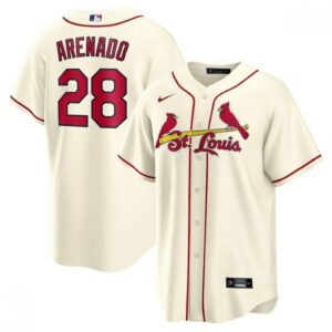 6863188eb67f1_1 Men's St. Louis Cardinals #28 Nolan Arenado Cream Cool Base Stitched Jersey