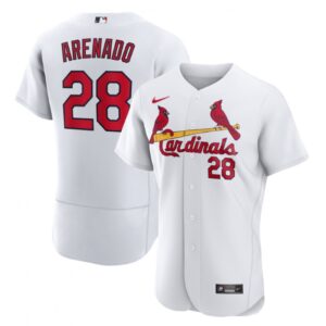 686318c21675f_1 Men's St. Louis Cardinals #28 Nolan Arenado White Flex Base Stitched Jersey