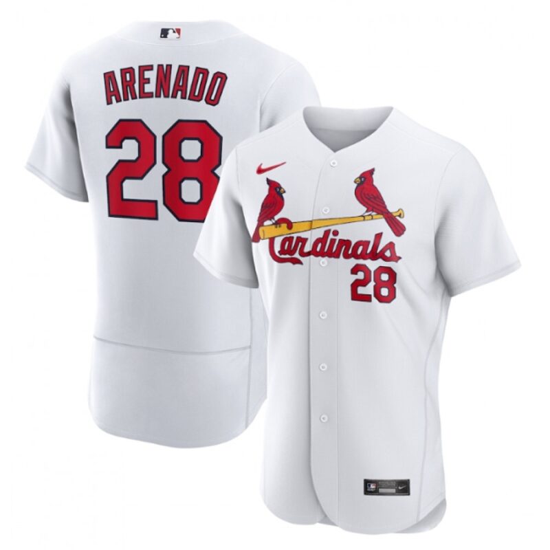 686318c21675f_1 Men's St. Louis Cardinals #28 Nolan Arenado White Flex Base Stitched Jersey