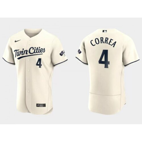 686319934376e_1 Men's Minnesota Twins #4 Carlos Correa Cream Flex Base Stitched Baseball Jersey