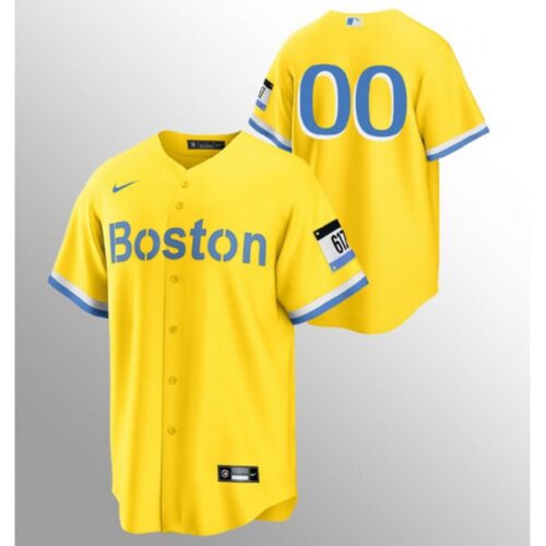 68631a90d93e7_1 Men's Boston Red Sox Customized Gold Light Blue 2021 City Connect Stitched MLB Jersey