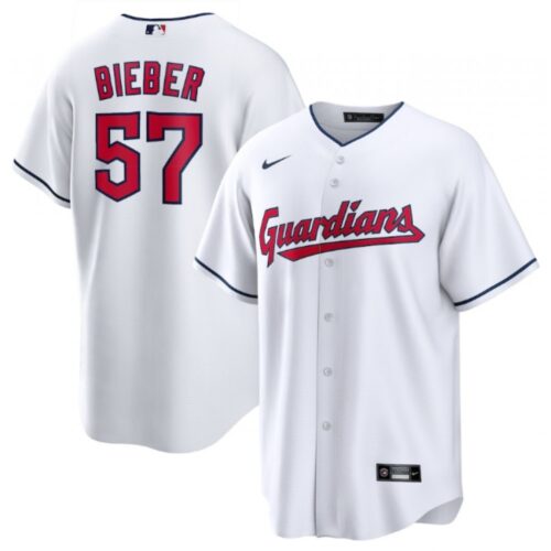 68631ab449ff6_1 Men's Cleveland Guardians #57 Shane Bieber White Cool Base Stitched Baseball Jersey