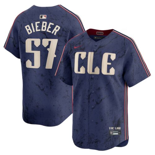 68631aee2d0bb_1 Men's Cleveland Guardians #57 Shane Bieber Navy 2024 City Connect Limited Jersey