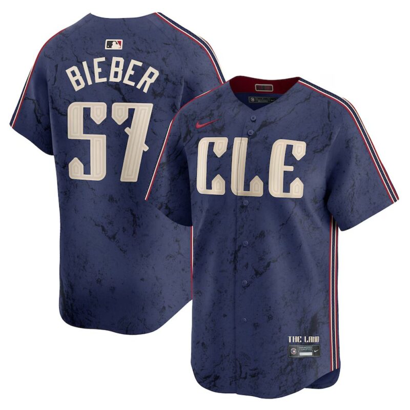 68631aee2d0bb_1 Men's Cleveland Guardians #57 Shane Bieber Navy 2024 City Connect Limited Jersey