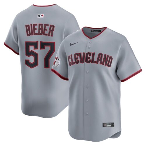 68631b0dd800c_1 Men's Cleveland Guardians #57 Shane Bieber Gray Home Limited Player Jersey