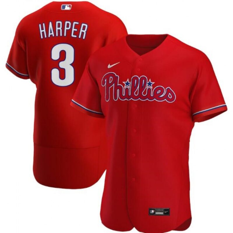 68631b83a74f5_1 Men's Philadelphia Phillies #3 Bryce Harper Red Flex Base Stitched Jersey