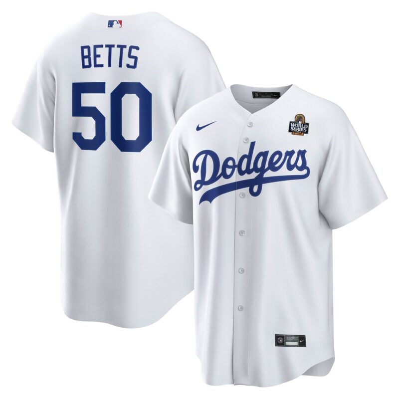68631bb2ef853_1 Men's Los Angeles Dodgers #50 Mookie Betts White 2024 World Series Home Replica Player Jersey