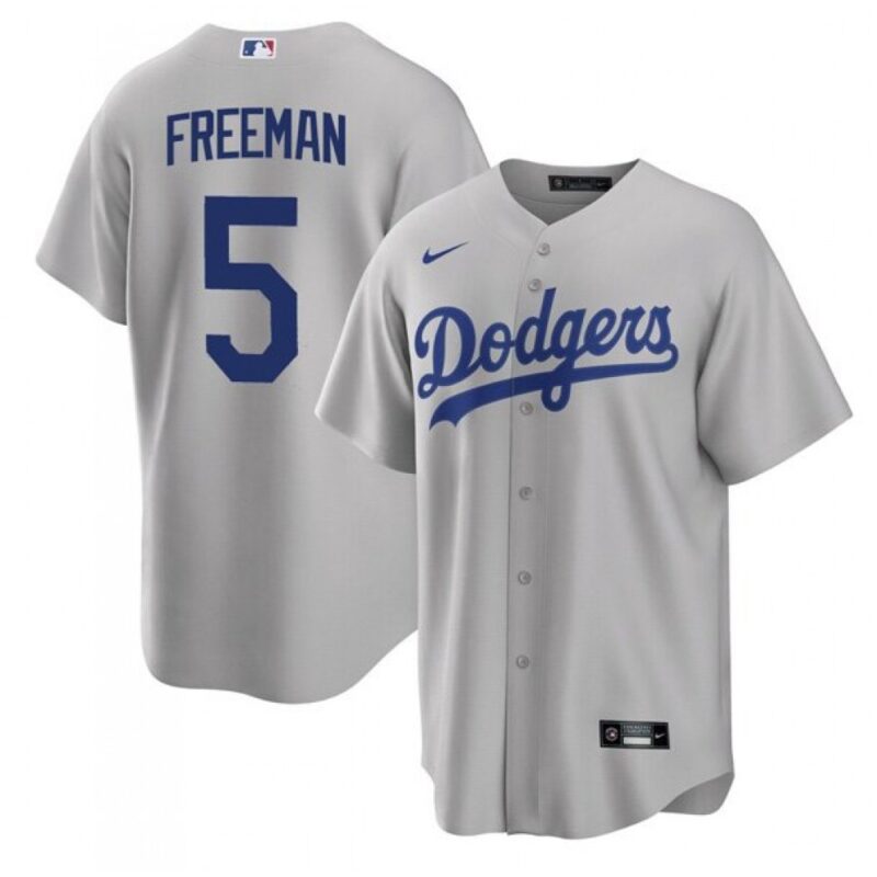 68631bbae89aa_1 Men's Los Angeles Dodgers #5 Freddie Freeman Grey Cool Base Stitched Baseball Jersey