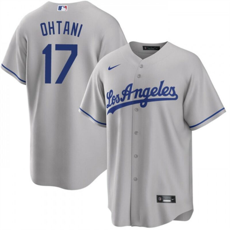 68631bc00d1dc_1 Men's Los Angeles Dodgers #17 Shohei Ohtani Grey Cool Base Stitched Jersey