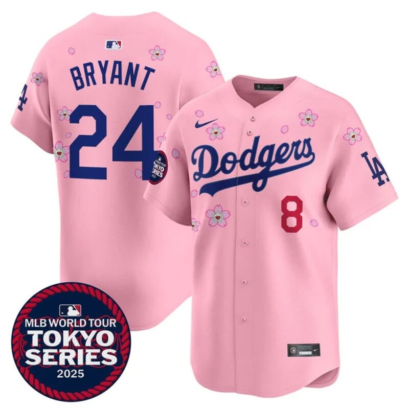 68631c0d20ca9_1 Men's Los Angeles Dodgers #8/24 Kobe Bryant Pink Tokyo 2025 Cool Base Stitched Baseball Jersey