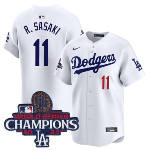 68631c18832a7_1 Men's Los Angeles Dodgers #11 Roki Sasaki White 2024 World Series Champions Home Limited Stitched Baseball Jersey