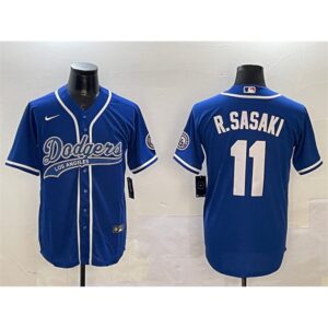 68631c1c27978_1 Men's Los Angeles Dodgers #11 Roki Sasaki Royal With Patch Cool Base Stitched Baseball Jersey