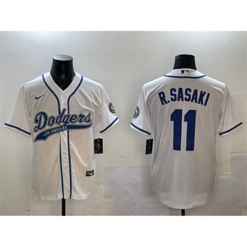 68631c2275a91_1 Men's Los Angeles Dodgers #11 Roki Sasaki White With Patch Cool Base Stitched Baseball Jersey